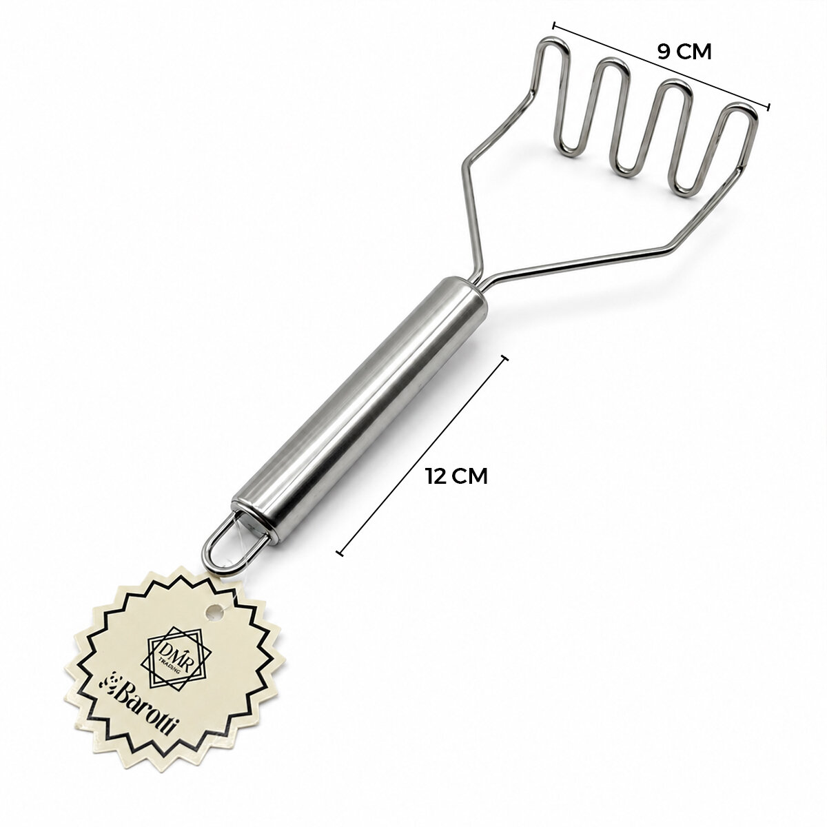 BAROTTİ DMR-2126 ( YAY ŞEKİL & ZİGZAG ) ( ÇAP : 9CM ) ( METAL SAPLI = 12CM ) ( METAL ) PATATES EZİCİ ( TOPLAM UZUNLUK : 23CM )*12X12