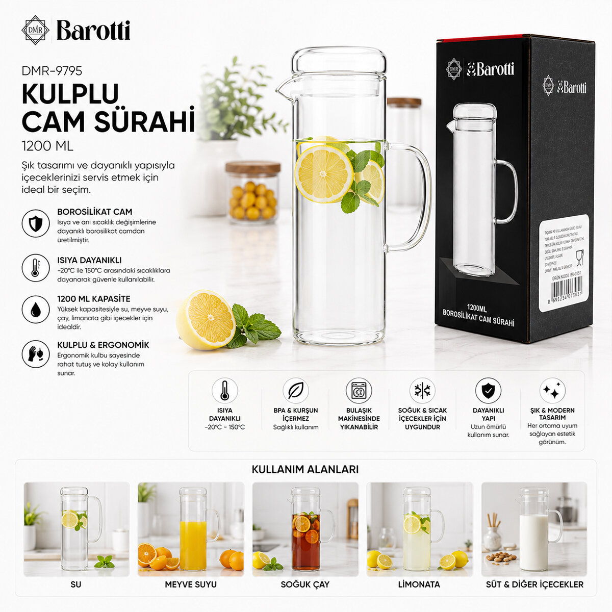 BAROTTİ DMR-9795 ( CAM KAPAKLI & DÜZ ) CAM SÜRAHİ & BOROSİLİKAT ( 1200ML )*12=K BAROTTİ DMR-9795 ( CAM KAPAKLI & DÜZ ) CAM SÜRAHİ & BOROSİLİKAT ( 1200ML )*12=K