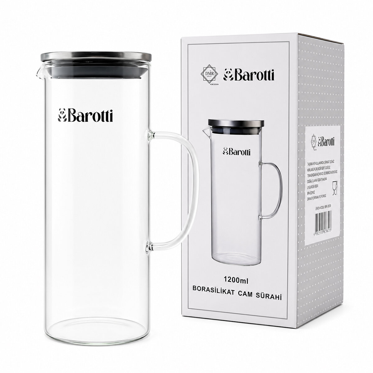 BAROTTİ DMR-9039 ( METAL KAPAKLI ) CAM SÜRAHİ & BOROSİLİKAT ( 1200ML )*12=K