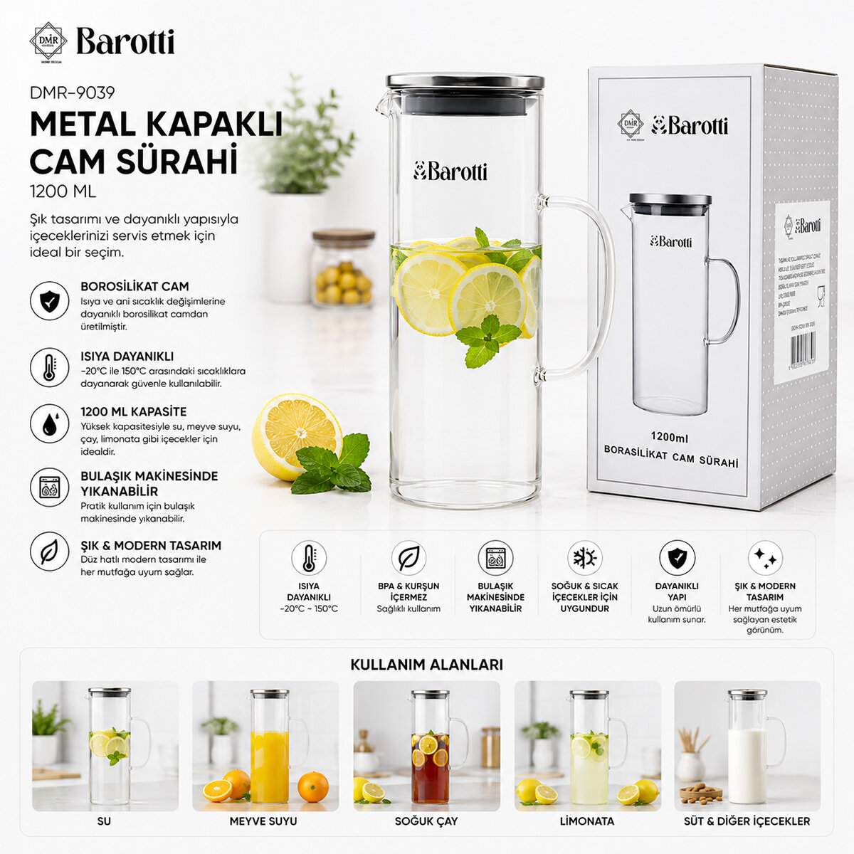 BAROTTİ DMR-9039 ( METAL KAPAKLI ) CAM SÜRAHİ & BOROSİLİKAT ( 1200ML )*12=K BAROTTİ DMR-9039 ( METAL KAPAKLI ) CAM SÜRAHİ & BOROSİLİKAT ( 1200ML )*12=K