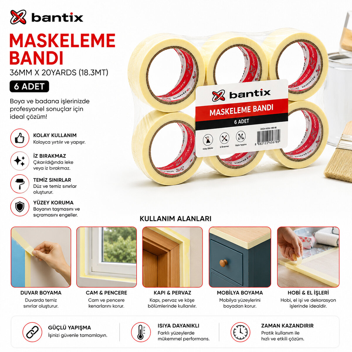 BANTİX ( 36MM X 20YARDS=18.3MT ) MASKELEME BANT ( BANDI )*6X8