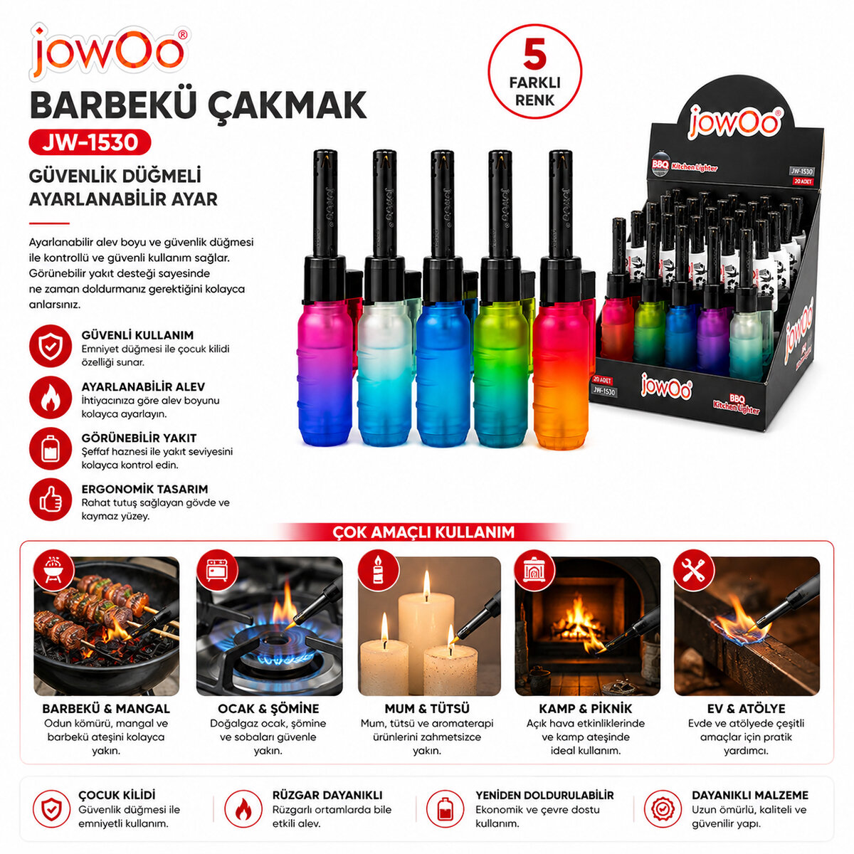 JOWOO JW-1530 ( IZGARALI & RÜZGAR ) ( RENKLİ ) OCAK MUTFAK ( BARBEKÜ ) ÇAKMAK*20X30 JOWOO JW-1530 ( IZGARALI & RÜZGAR ) ( RENKLİ ) OCAK MUTFAK ( BARBEKÜ ) ÇAKMAK*20X30