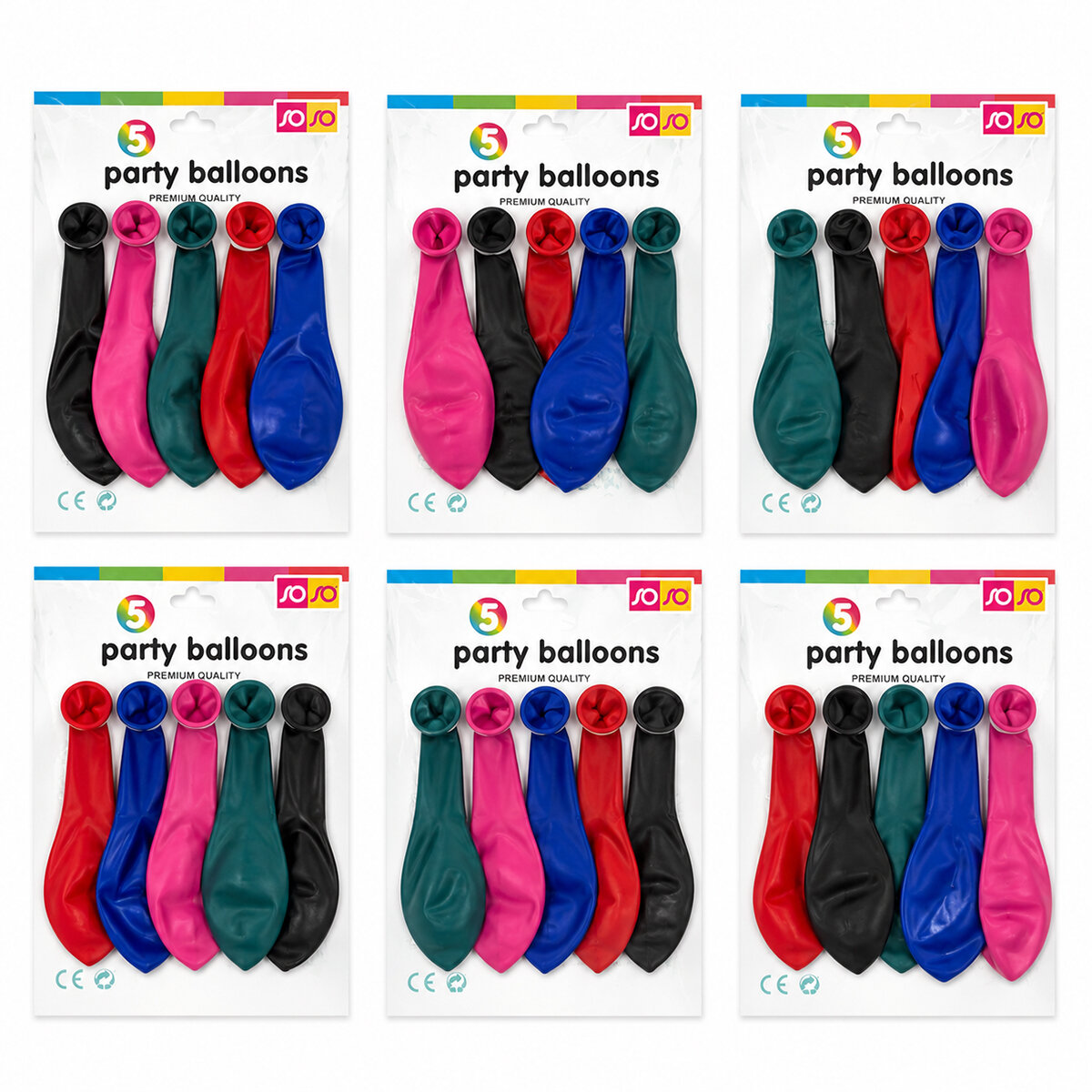 SOSO PARTY BALLOONS ( 5PCS ) ORTA BOY ( RENKLİ & 30CM ) PARTY BALON*30X15