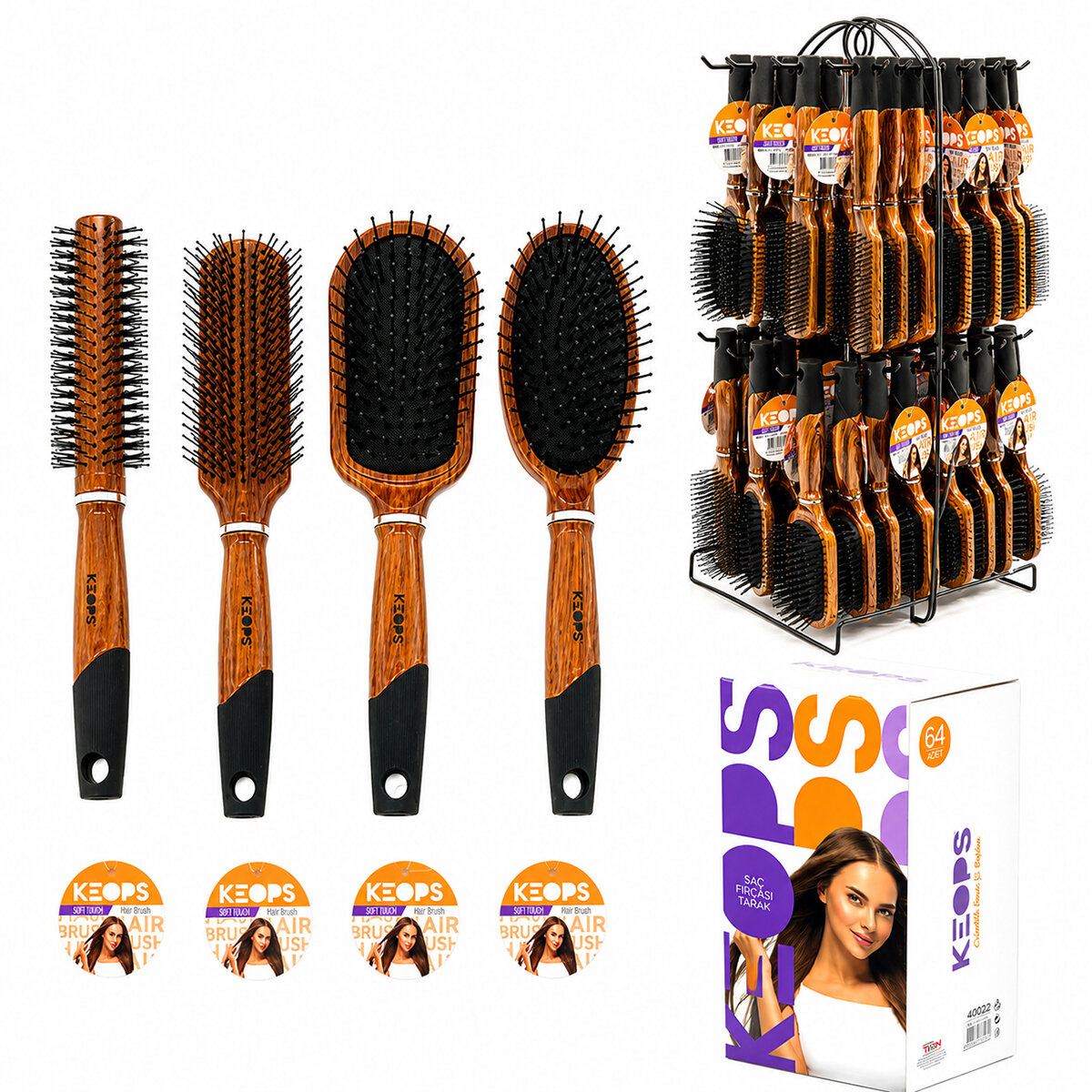 KEOPS FRÇ-47 (449922) (BAMBU SAP=SİLİKON KAPLI UÇ & BAMBU GÖVDE ) (MİX=FÖN & SAÇ FIRÇASI & TARAK) (METAL STANDLI)*64X2