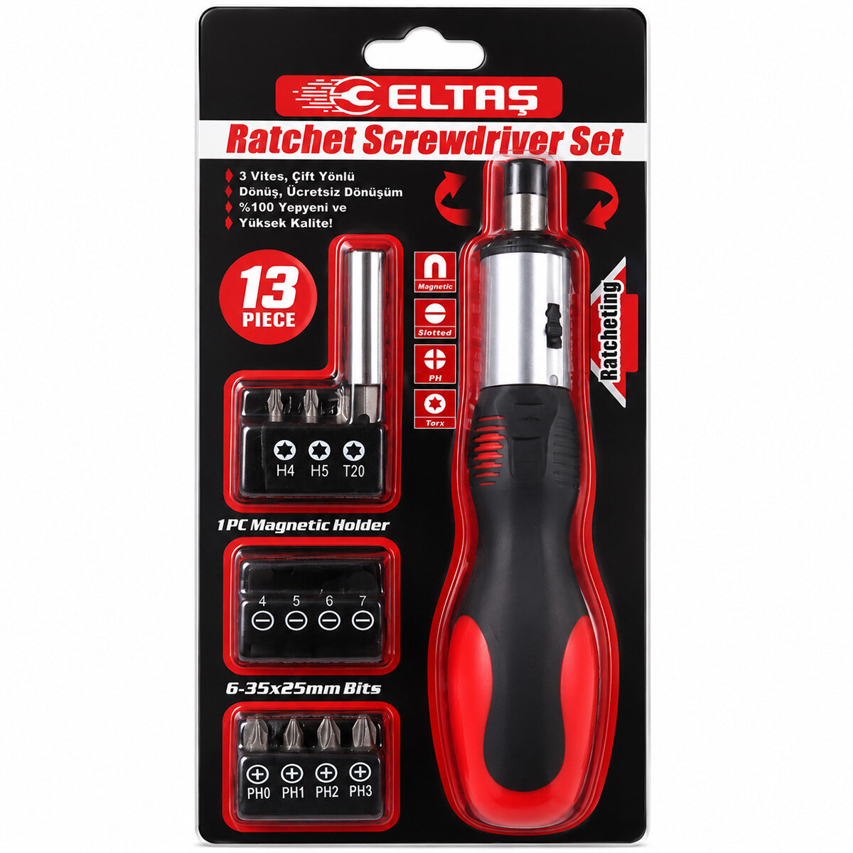 ELTAŞ LRD-005 ( 13PCS ) ( SİLİKON SAP & CR-V ) CIRCIRLI TORNAVİDA BİTS SETİ ( 3 KADEME & ÇİFT YÖNLÜ & MANYETİK UÇ TUTUCU )*200 ELTAŞ LRD-005 ( 13PCS ) ( SİLİKON SAP & CR-V ) CIRCIRLI TORNAVİDA BİTS SETİ ( 3 KADEME & ÇİFT YÖNLÜ & MANYETİK UÇ TUTUCU )*200