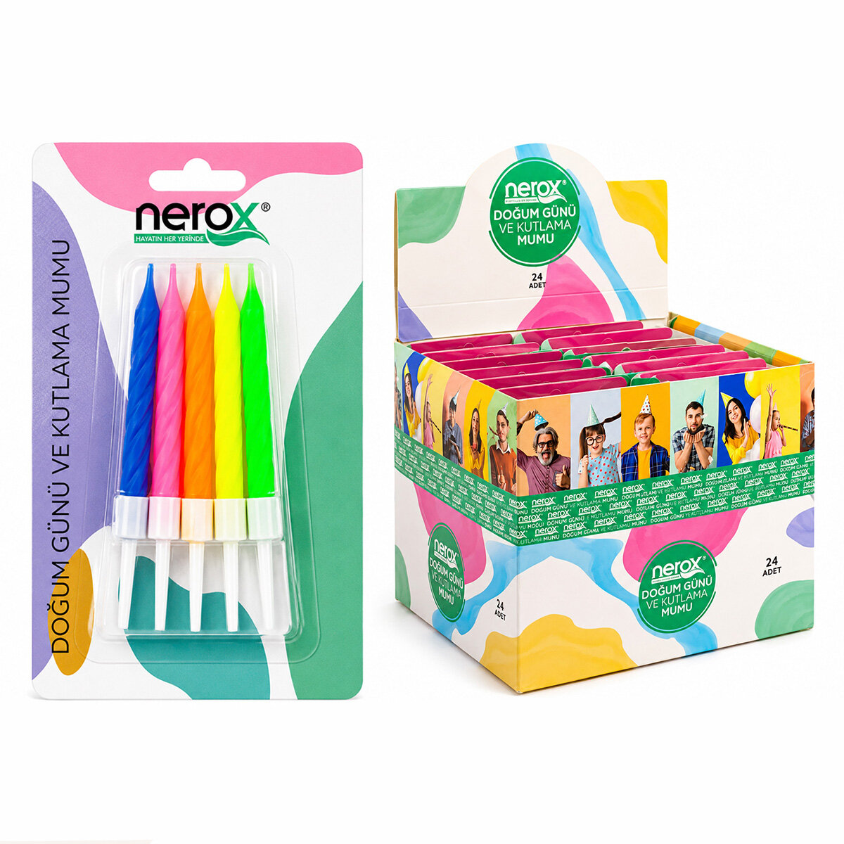 NEROX NRX-3013 ( 10PCS ) ( RENKLİ ) ( SÜS ) DOĞUM GÜNÜ MUMU ( BEYAZ PLASTİK TUTACAK )*24X20