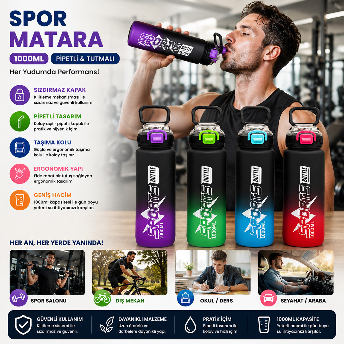 YAKUT-14060 ( ÇİFT RENKLİ & TUTMALI ) ( PLASTİK & PİPETLİ ) SPOR MATARA ( SULUK ) ( 1000ML )*80 YAKUT-14060 ( ÇİFT RENKLİ & TUTMALI ) ( PLASTİK & PİPETLİ ) SPOR MATARA ( SULUK ) ( 1000ML )*80
