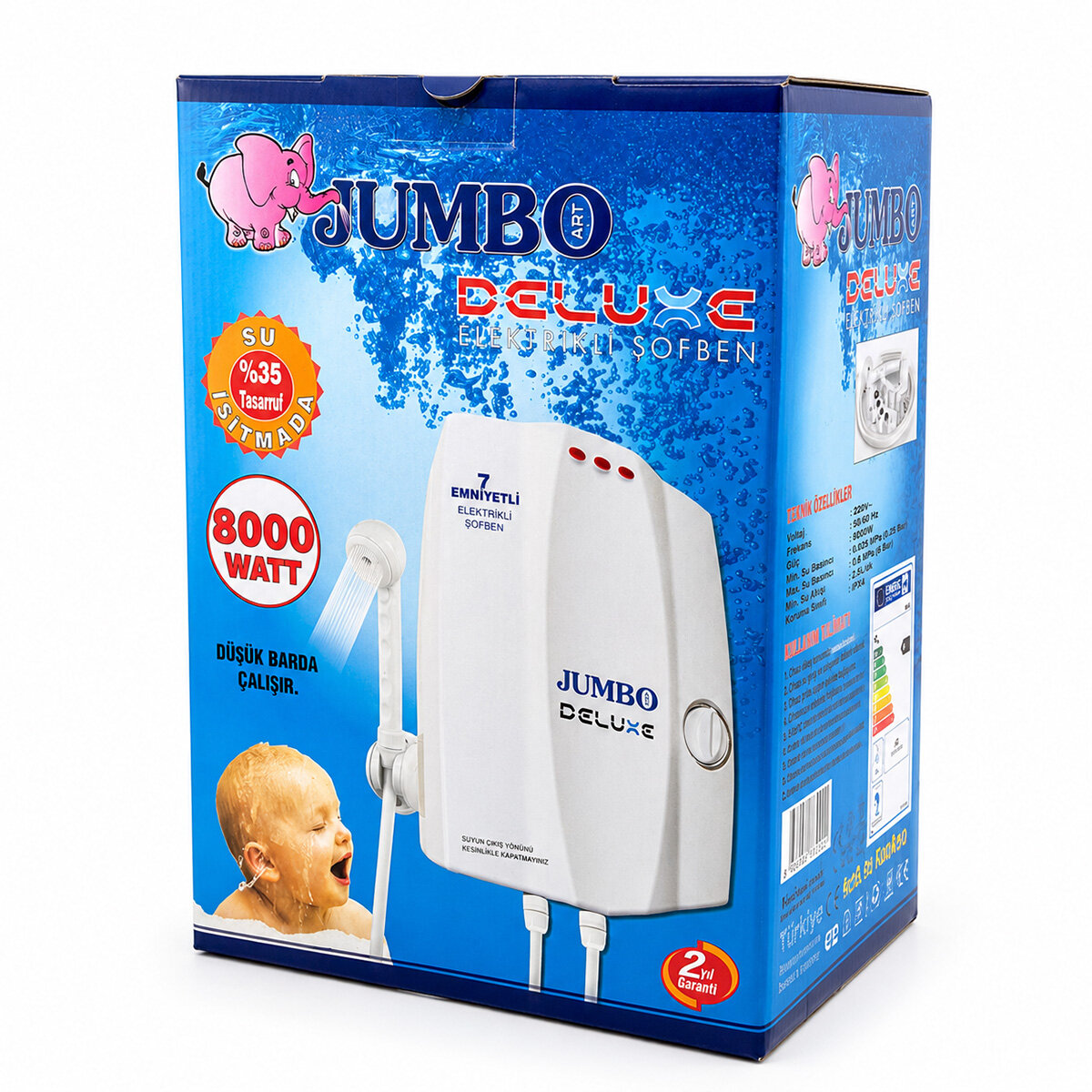 JUMBO DELUXE ( BEYAZ ) ( ELEKTRİKLİ ) ŞOFBEN  ( 7 EMNİYETLİ ) ( SU ISITMADA %35 TASARRUF ) ( 8000W )*4