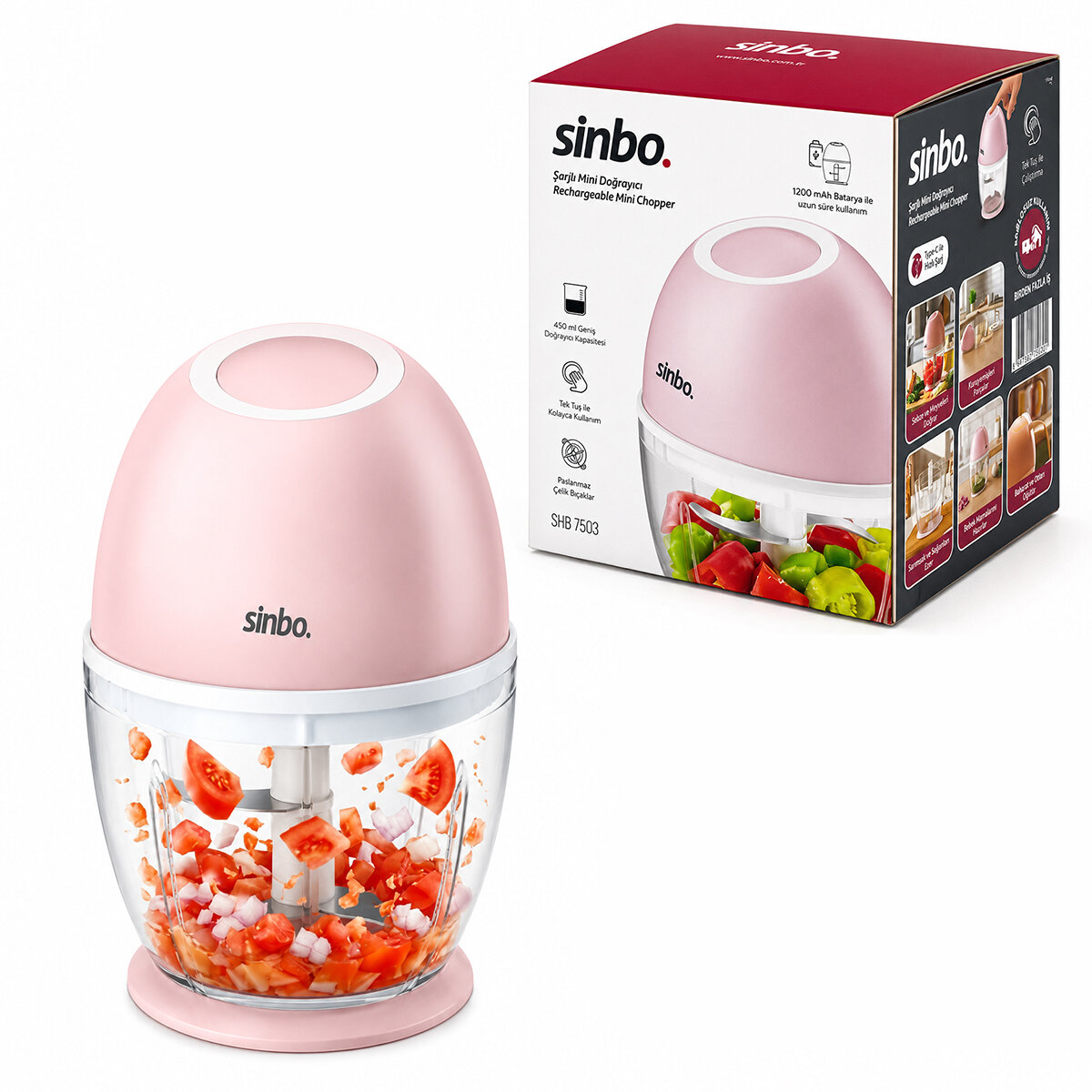 SİNBO SHB-7503 ŞARJLI MİNİ DOĞRAYICI BLENDER ( 450ML )*12