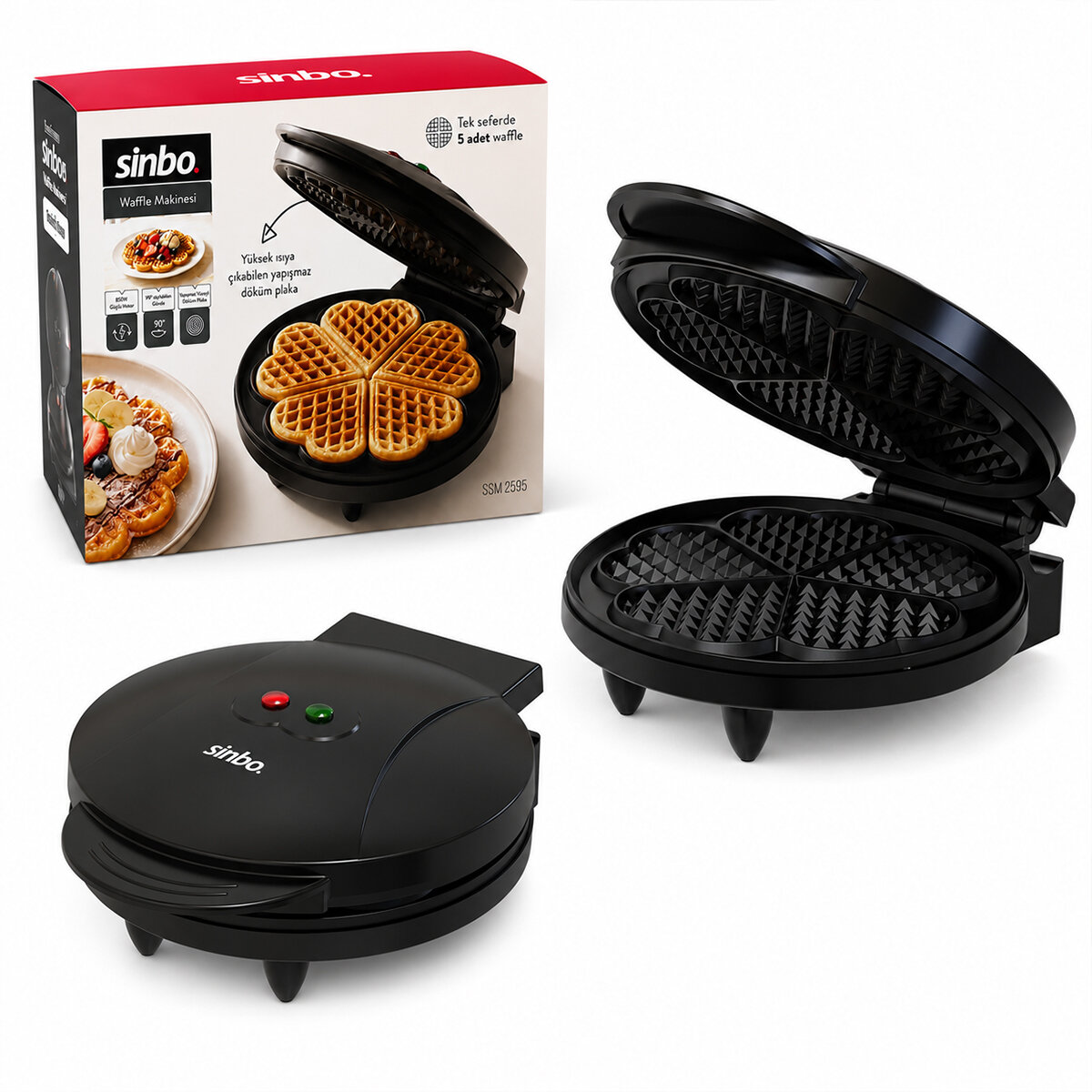 SİNBO SSM-2595 ( DÖKÜM ) BELÇİKA WAFFLE MAKİNESİ ( ELEKTRİKLİ ) ( 5 WAFFLE ) ( YAPIŞMAZ YÜZEY ) ( 850W )*8