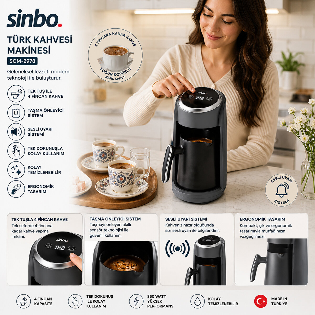 SİNBO SCM-2978 ( GRİ ) ELEKTRİKLİ TÜRK KAHVESİ MAKİNESİ ( 4 FİNCAN ) (SESLİ UYARI & TAŞMA ÖNLEYİCİ SİSTEM)*4 SİNBO SCM-2978 ( GRİ ) ELEKTRİKLİ TÜRK KAHVESİ MAKİNESİ ( 4 FİNCAN ) (SESLİ UYARI & TAŞMA ÖNLEYİCİ SİSTEM)*4