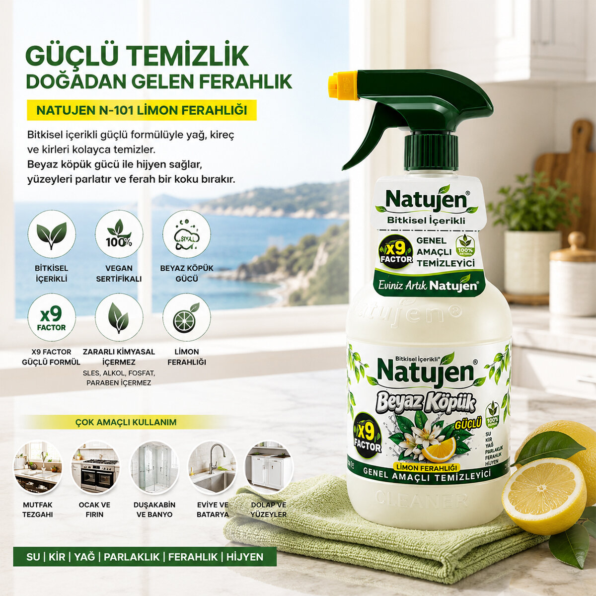 SGS NATUJEN N-101 ( LİMON FERAHLIĞI & X9 FACTOR ) BİTKİSEL İÇERİKLİ GENEL AMAÇLI TEMİZLEYİCİ ( BEYAZ KÖPÜK GÜCÜ & 1000ML )*12=K SGS NATUJEN N-101 ( LİMON FERAHLIĞI & X9 FACTOR ) BİTKİSEL İÇERİKLİ GENEL AMAÇLI TEMİZLEYİCİ ( BEYAZ KÖPÜK GÜCÜ & 1000ML )*12=K