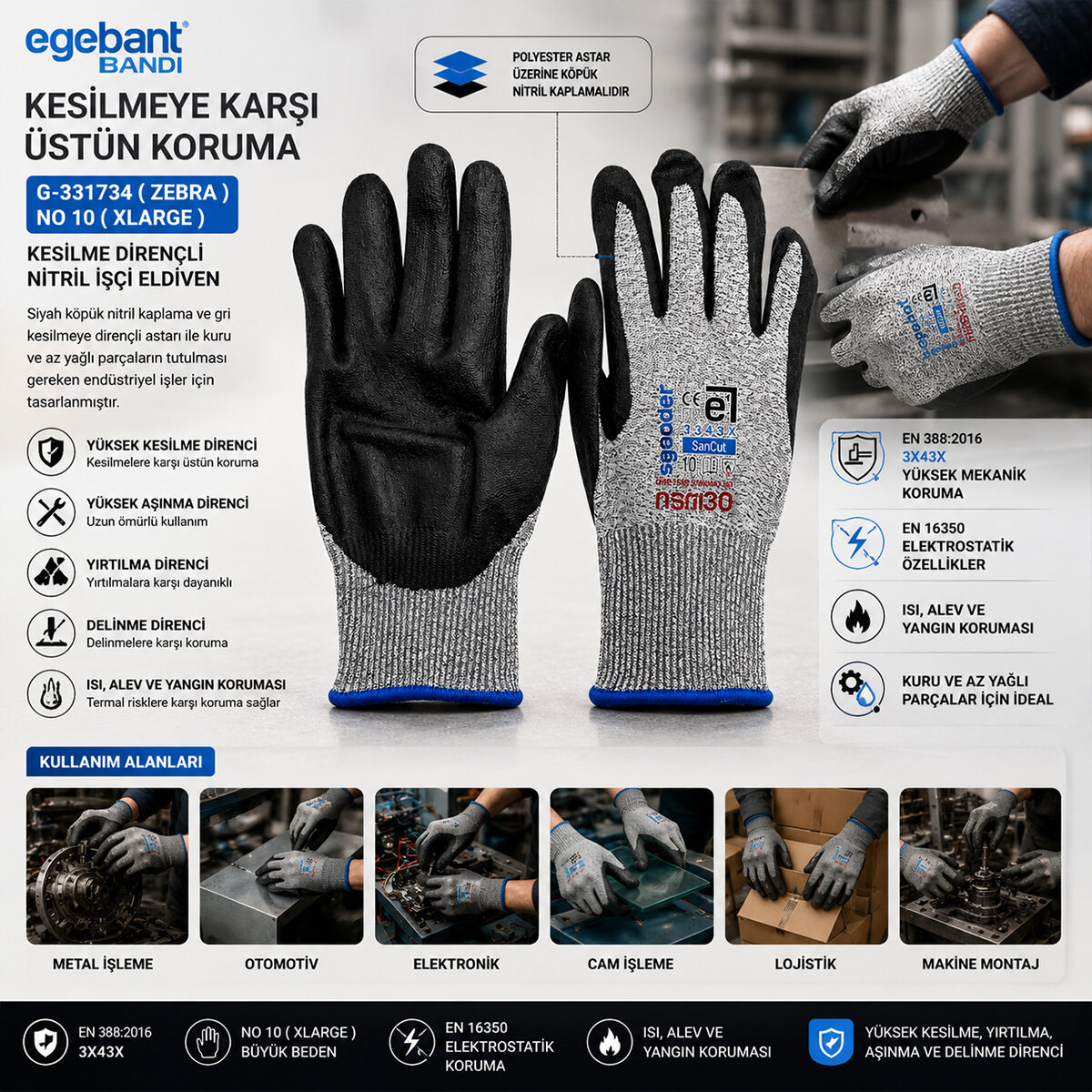 EGEBANT G-331734 ( ZEBRA ) ( NO 10 ) ( XLARGE ) ( KESİLME DİRENÇLİ ) NİTRİL İŞÇİ ELDİVEN ( BANDI )*10X6 EGEBANT G-331734 ( ZEBRA ) ( NO 10 ) ( XLARGE ) ( KESİLME DİRENÇLİ ) NİTRİL İŞÇİ ELDİVEN ( BANDI )*10X6