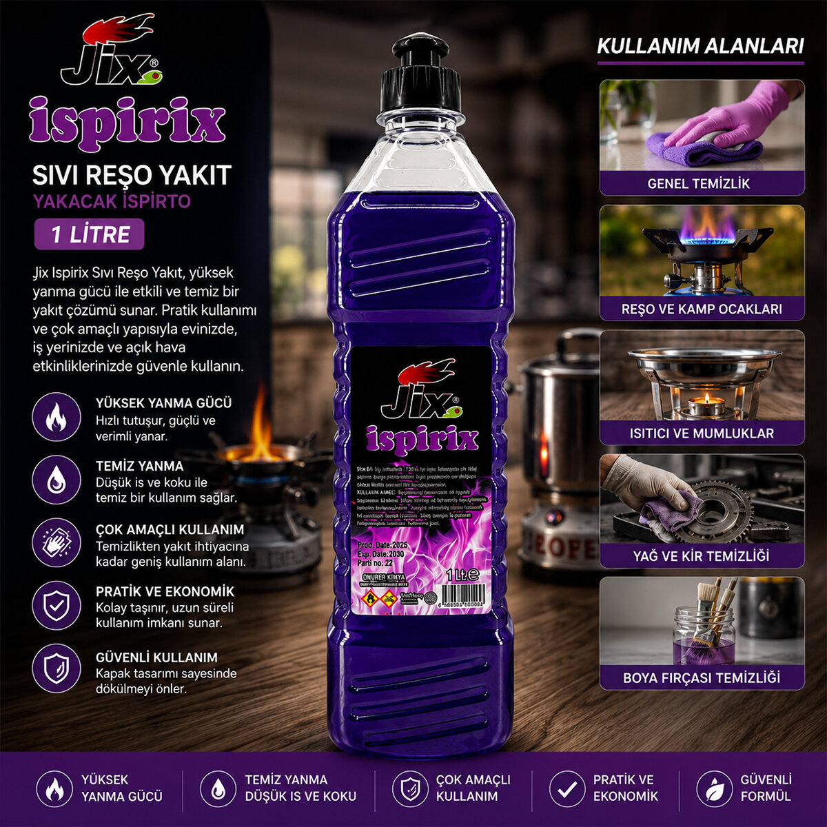 JİX YAKACAK İSPİRTO İSPİRİX (SIVI REŞO YAKIT) ( 1LT )*24=K