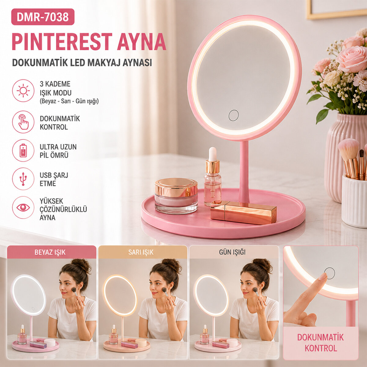 BAROTTİ DMR-9050 ( YUVARLAK ) ( USB ŞARJLI ) ( 3 KADEME ) DOKUNMATİK LED MAKYAJ AYNASI (17.5CM&17.5CM) (360°) (RENKLİ PLS.) (TAKILIK SEPETLİ=17X17CM AYAK=15CM)*60 BAROTTİ DMR-9050 ( YUVARLAK ) ( USB ŞARJLI ) ( 3 KADEME ) DOKUNMATİK LED MAKYAJ AYNASI (17.5CM&17.5CM) (360°) (RENKLİ PLS.) (TAKILIK SEPETLİ=17X17CM AYAK=15CM)*60
