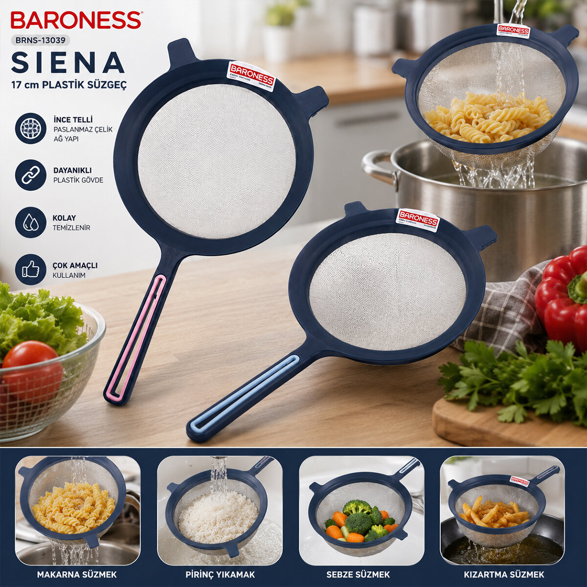 BARONESS BRNS-13039 SİENA 17CM PLASTİK SÜZGEÇ*6=K