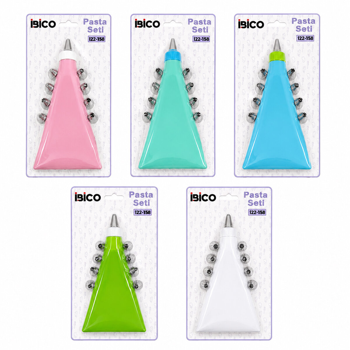İBİCO İ22-158 ( 11PCS ) ( PASTA SETİ & RENKLİ ) ( 1-KREMA TORBASI & 9-METAL SIKMA UÇLARI & 1-UÇ TUTUCU ADAPTÖR)*192
