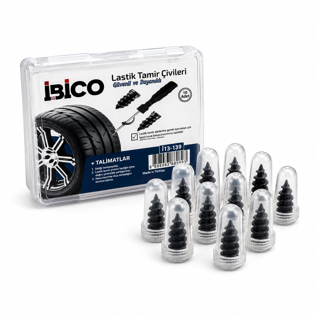 İBİCO İ13-139 ( 10PCS ) ( ŞEFFAF PLASTİK KUTULU ) LASTİK TAMİR ÇİVİSİ*500