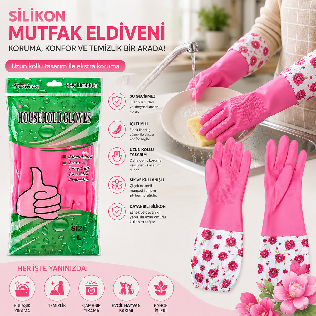 ENFA ENF-1399 ( SU GEÇİRMEZ & UZUN KOLLU ) ( L ) ( ÇİÇEK DESEN ) SİLİKON ELDİVEN ( MUTFAK & BANYO )*10X20 ENFA ENF-1399 ( SU GEÇİRMEZ & UZUN KOLLU ) ( L ) ( ÇİÇEK DESEN ) SİLİKON ELDİVEN ( MUTFAK & BANYO )*10X20