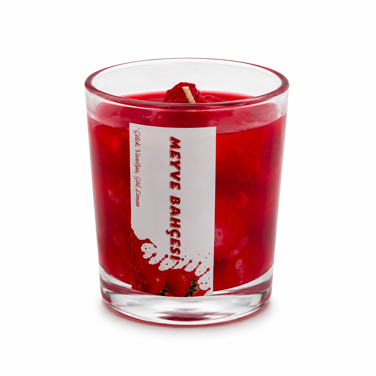 GÜL MUM CANDLE ( ÇİLEK & CAM BARDAK ) ( MEYVE ) KOKULU MUM*12X4