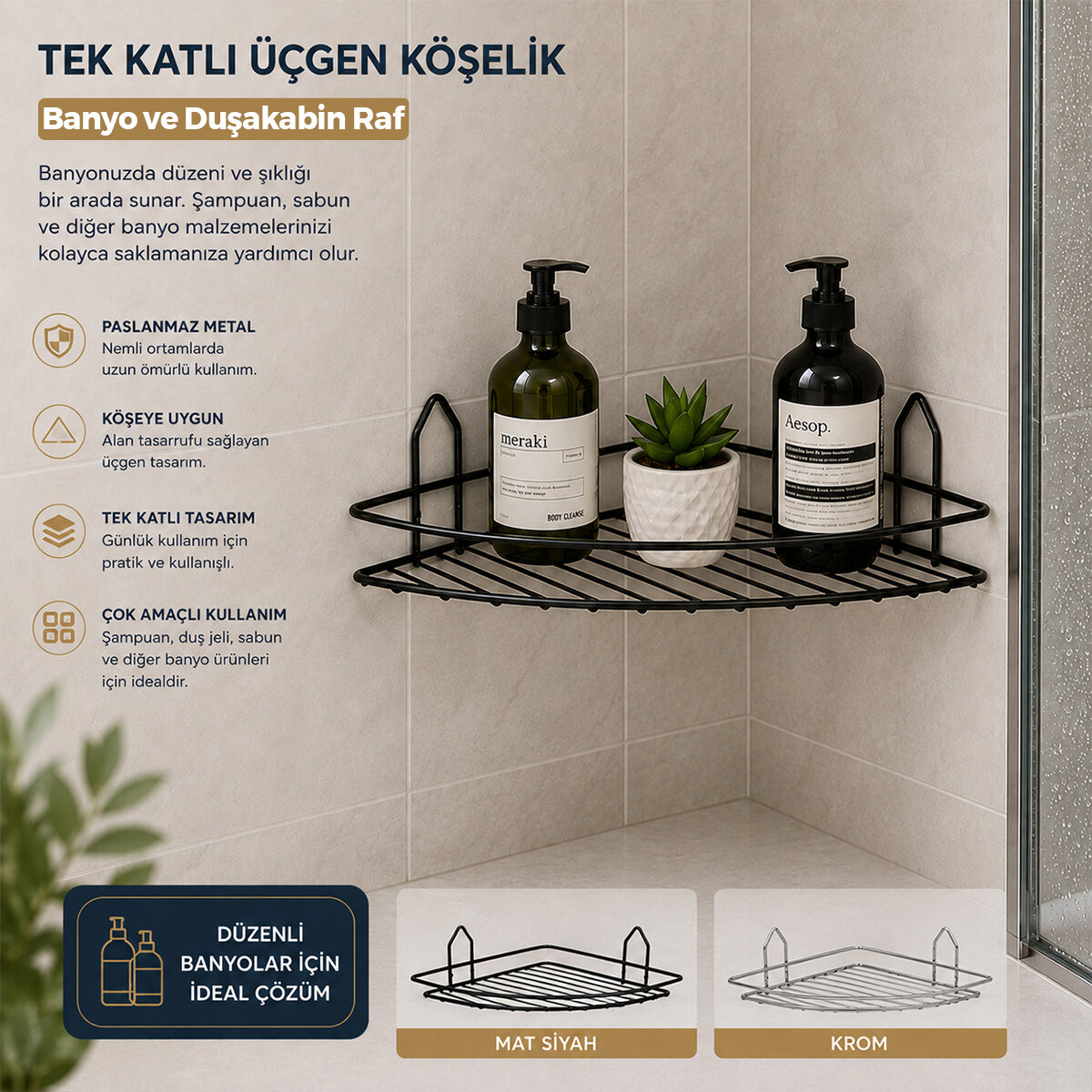 KRT-1147 EKO-1 ( TEK KATLI & ÜÇGEN ) ( SİYAH ) ( METAL ) BANYO KÖŞELİK & DUŞKABİN RAF*50 KRT-1147 EKO-1 ( TEK KATLI & ÜÇGEN ) ( SİYAH ) ( METAL ) BANYO KÖŞELİK & DUŞKABİN RAF*50