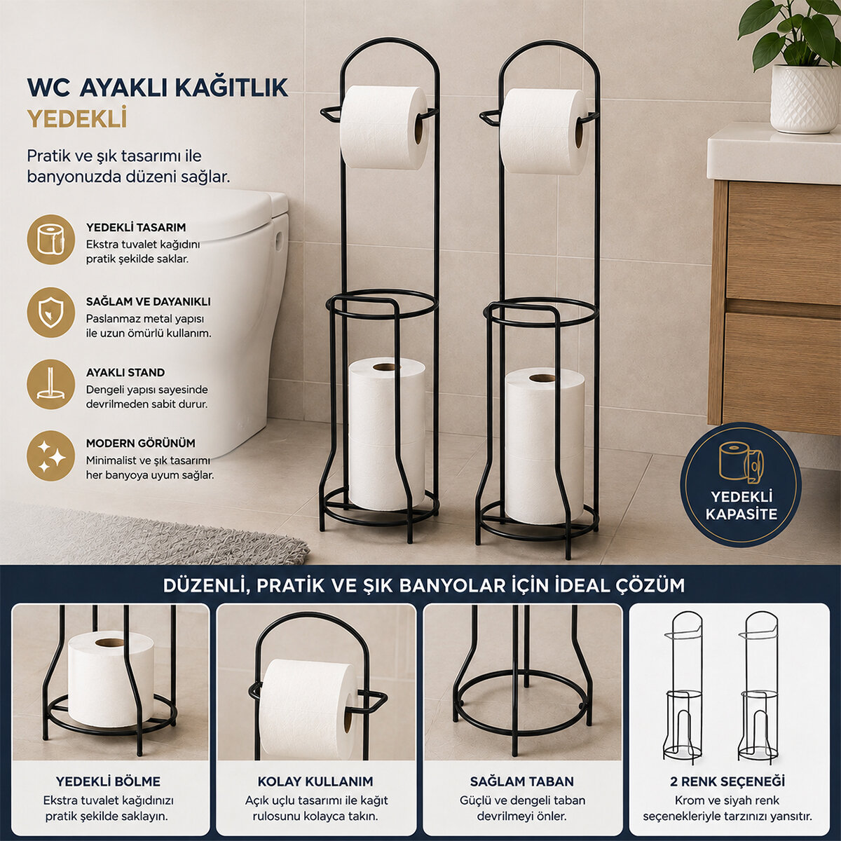 ENTEMA AWC ( SİYAH & METAL) AYAKLI WC KAĞITLIK ( YEDEKLİ )*12 ENTEMA AWC ( SİYAH & METAL) AYAKLI WC KAĞITLIK ( YEDEKLİ )*12