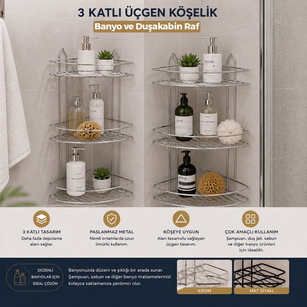 LEVA HOUSE EKO-3 ( 3 KATLI & ÜÇGEN ) ( KROM ) ( METAL ) BANYO KÖŞELİK & DUŞKABİN RAF*12 LEVA HOUSE EKO-3 ( 3 KATLI & ÜÇGEN ) ( KROM ) ( METAL ) BANYO KÖŞELİK & DUŞKABİN RAF*12