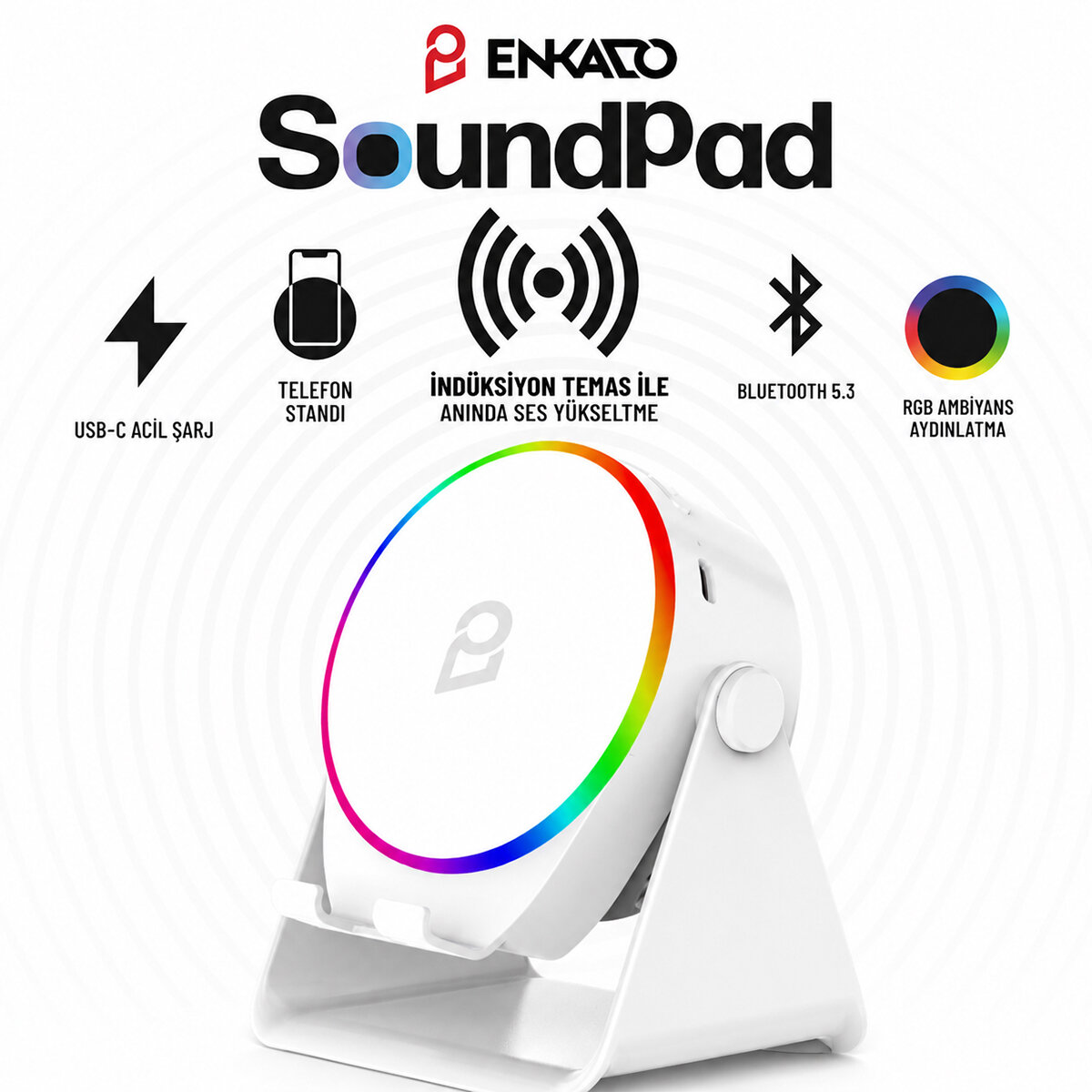 ENKADO EKD-S11 SOUNDPAD ( 5IN1 & 5W & 2000mAh) ( TEMAS İLE SES YÜKSELTME & TELEFON STAND & USB-C ŞARJ ) ( BEYAZ ) İNDİKSİYON SES YÜKSELTİCİ BLUETOOTH HOPARLÖR ( SPEAKER )*20 ENKADO EKD-S11 SOUNDPAD ( 5IN1 & 5W & 2000mAh) ( TEMAS İLE SES YÜKSELTME & TELEFON STAND & USB-C ŞARJ ) ( BEYAZ ) İNDİKSİYON SES YÜKSELTİCİ BLUETOOTH HOPARLÖR ( SPEAKER )*20
