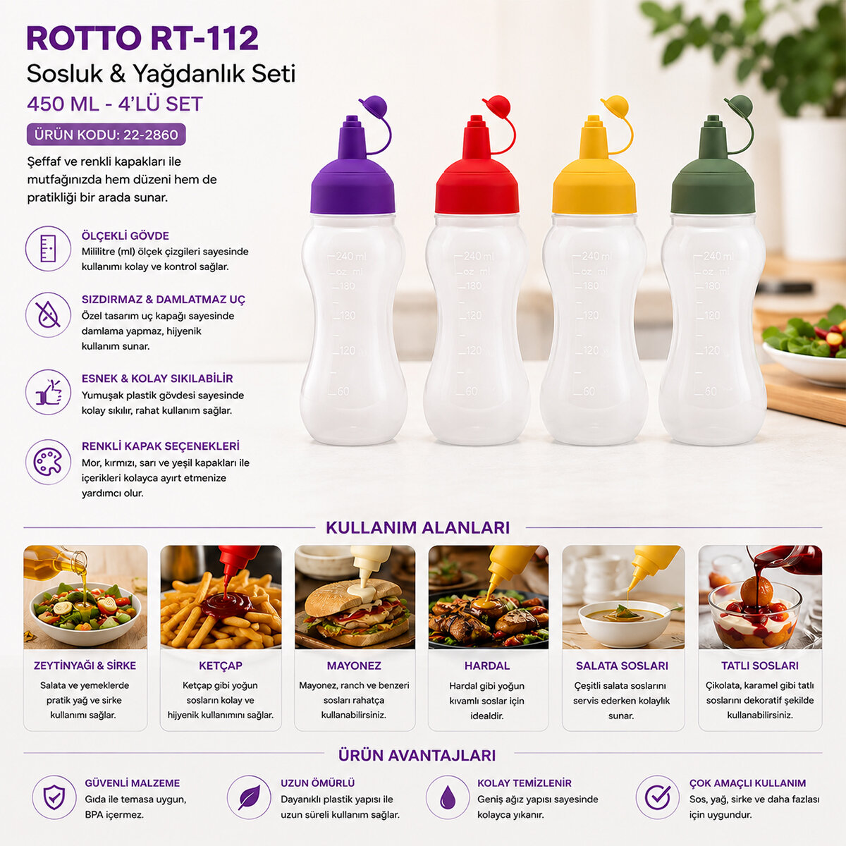 ROTTO RT-112 ( 450ML ) ( YAĞDANLIK & SOSLUK ) (ŞEFFAF & PLASTİK ŞİŞE ) (RENKLİ KAPAK) (ÖLÇEKLİ) (KETÇAP & MAYONEZ)*24=K ROTTO RT-112 ( 450ML ) ( YAĞDANLIK & SOSLUK ) (ŞEFFAF & PLASTİK ŞİŞE ) (RENKLİ KAPAK) (ÖLÇEKLİ) (KETÇAP & MAYONEZ)*24=K
