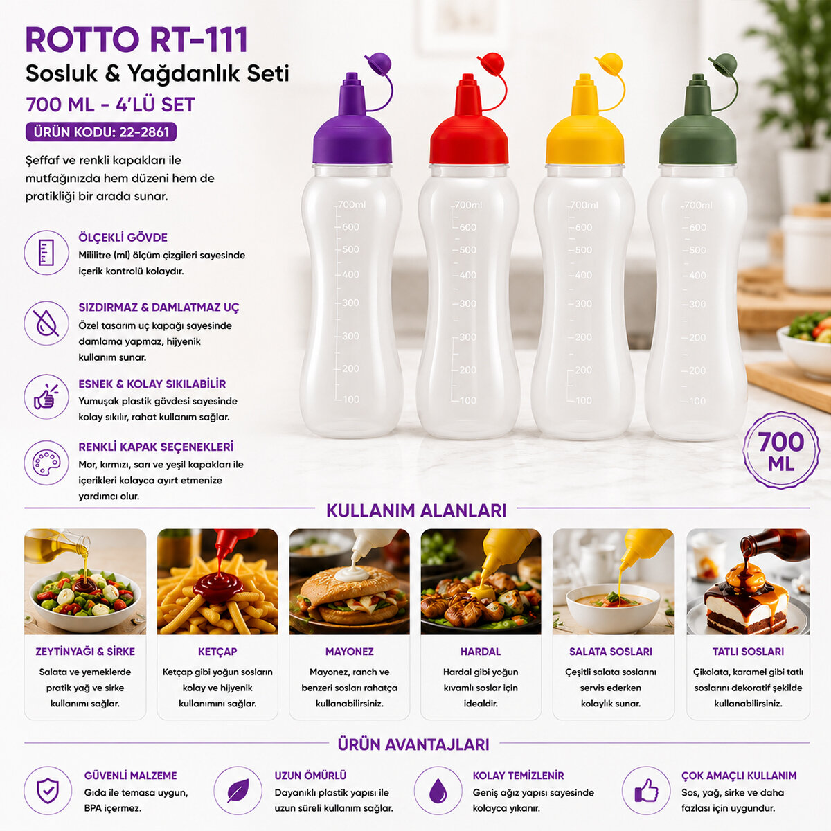 ROTTO RT-111 ( 700ML ) ( YAĞDANLIK & SOSLUK ) (ŞEFFAF & PLASTİK ŞİŞE ) (RENKLİ KAPAK) ( ÖLÇEKLİ ) ( KETÇAP & MAYONEZ )*24=K ROTTO RT-111 ( 700ML ) ( YAĞDANLIK & SOSLUK ) (ŞEFFAF & PLASTİK ŞİŞE ) (RENKLİ KAPAK) ( ÖLÇEKLİ ) ( KETÇAP & MAYONEZ )*24=K