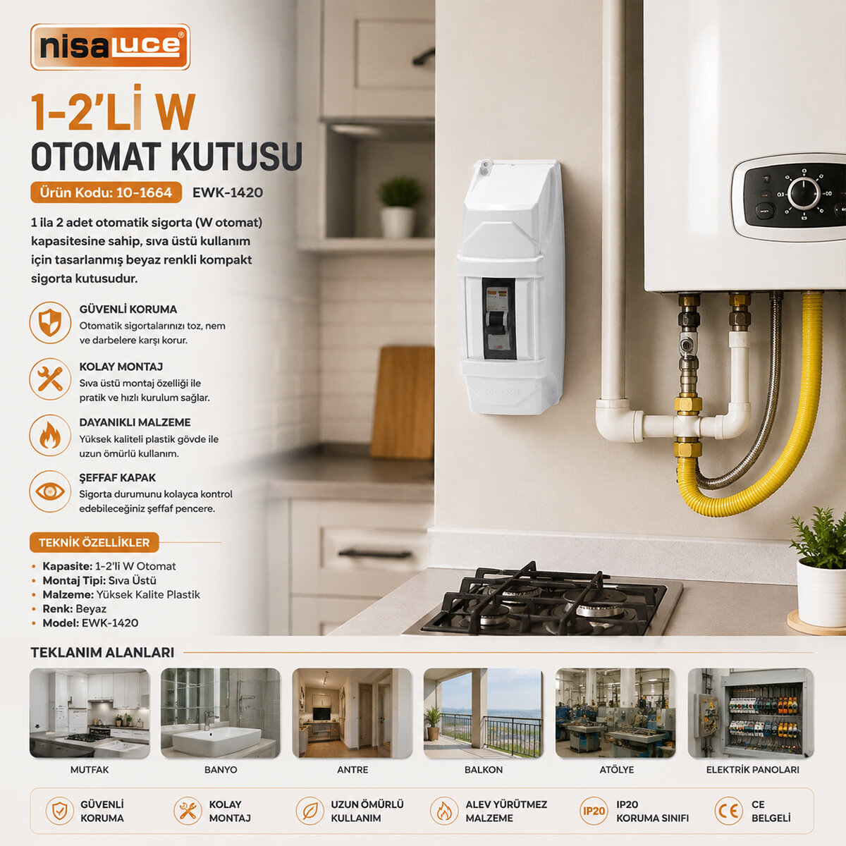 NİSALUCE EWK-1420 ( 1-2 ) SİGORTA OTOMAT KUTUSU*60 NİSALUCE EWK-1420 ( 1-2 ) SİGORTA OTOMAT KUTUSU*60