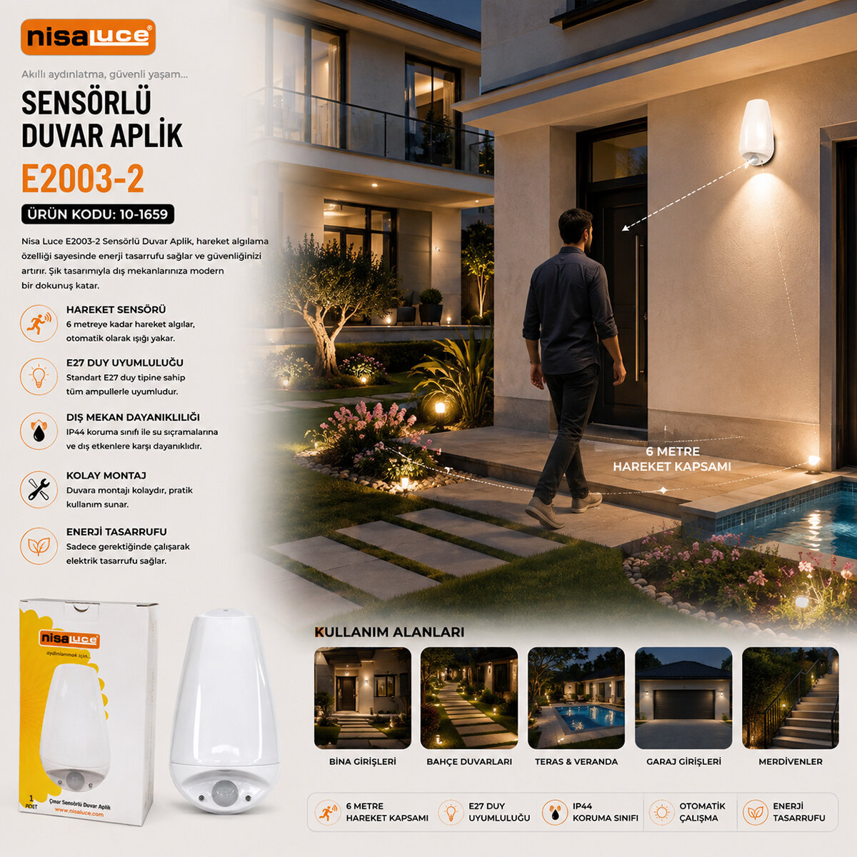 NİSALUCE E2003-2 ( E27 & IP20 ) ( SOFT ) ( 0,4W & 50W ) ÇINAR SENSÖRLÜ LED APLİK DUVAR LAMBASI*24 NİSALUCE E2003-2 ( E27 & IP20 ) ( SOFT ) ( 0,4W & 50W ) ÇINAR SENSÖRLÜ LED APLİK DUVAR LAMBASI*24