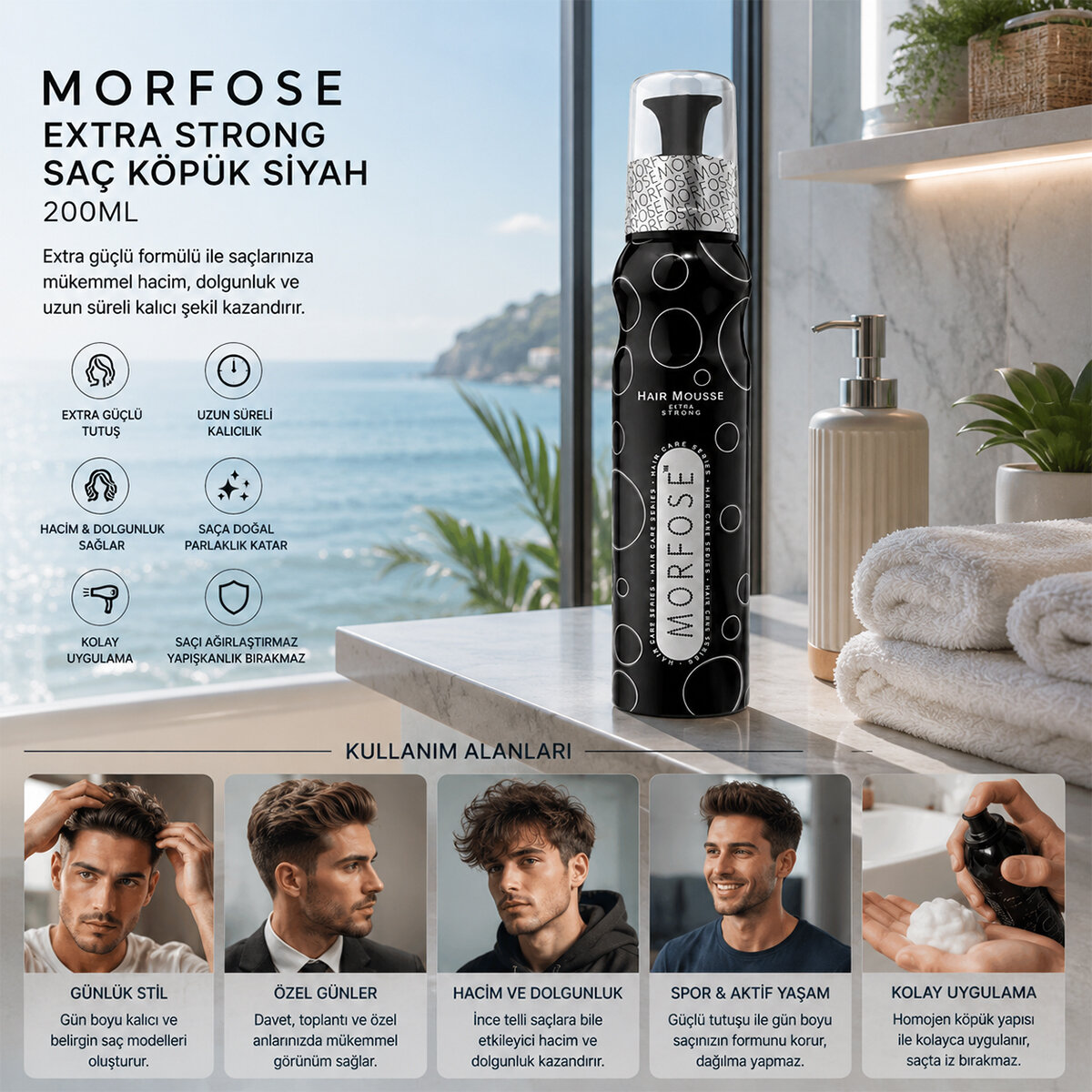 MORFOSE ( SİYAH ) EXTRA STRONG STRONG SAÇ KÖPÜK SİYAH 200ML*12=K