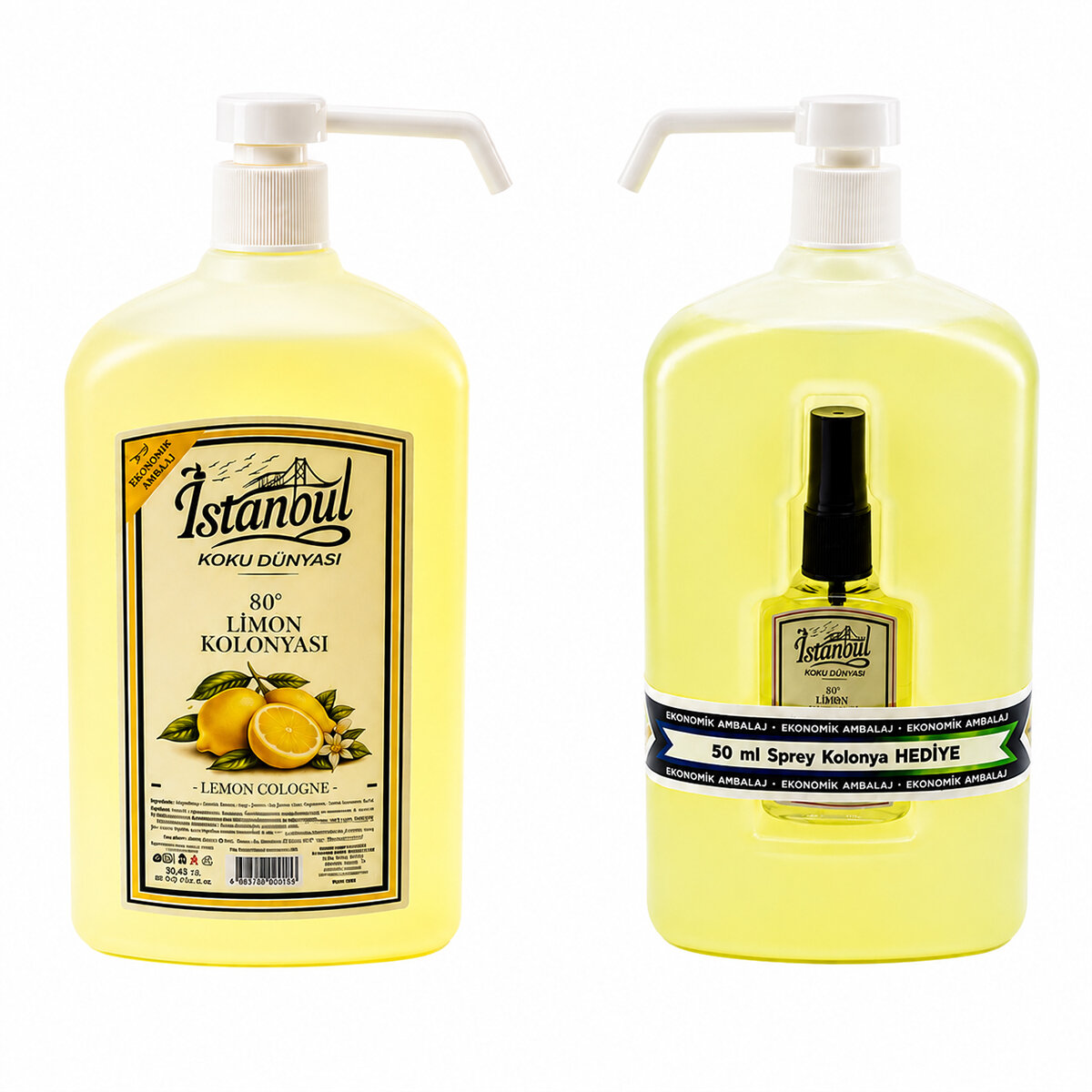 İSTANBUL KOKU DÜNYASI ( 900ML ) ( LİMON ) ( 80° ) POMPALI SPREY KOLONYA ( 50ML SPREY HEDİYELİ )*12=K