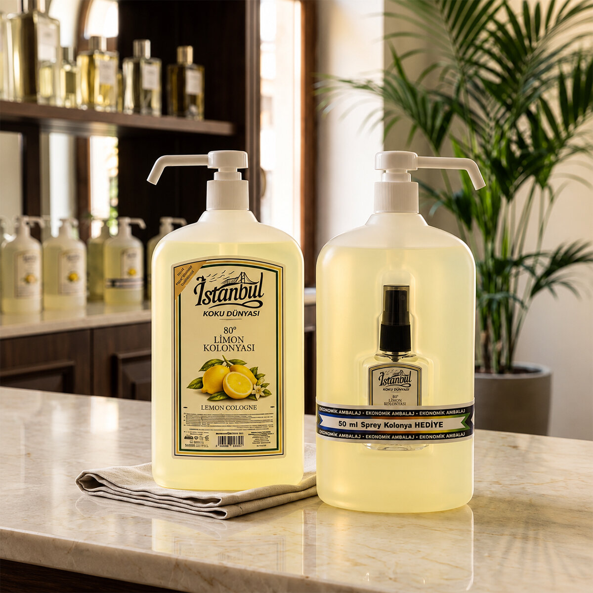 İSTANBUL KOKU DÜNYASI ( 900ML ) ( LİMON ) ( 80° ) POMPALI SPREY KOLONYA ( 50ML SPREY HEDİYELİ )*12=K İSTANBUL KOKU DÜNYASI ( 900ML ) ( LİMON ) ( 80° ) POMPALI SPREY KOLONYA ( 50ML SPREY HEDİYELİ )*12=K