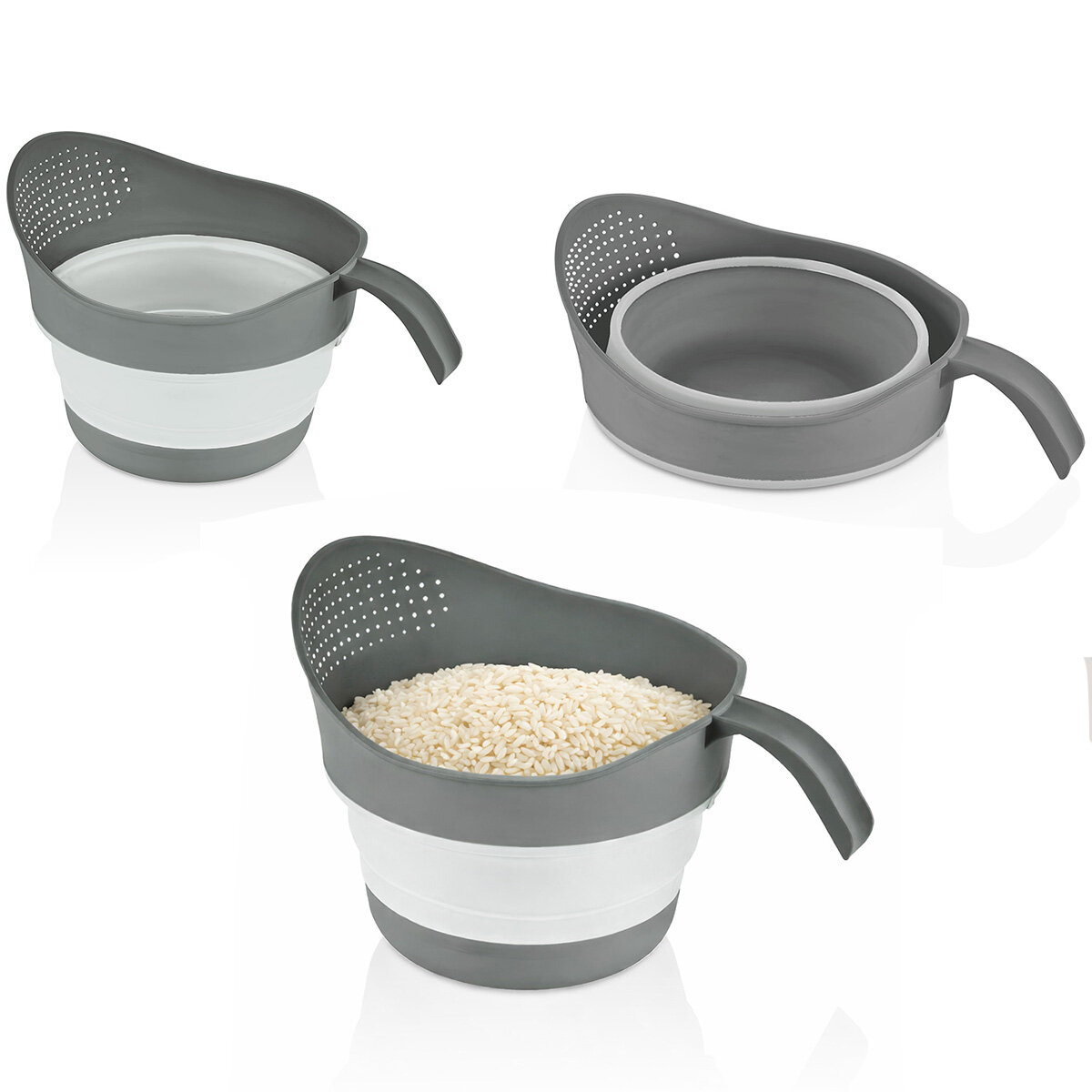 QLUX L-00984-2 ( KATLANABİLİR ) PİRİNÇ SÜZGEÇ ( GRİ ) ( MAŞRAFA MODELİ ) ( 2250ML ) ( KAPALI=8.5 & AÇIK=16CM ) ( 19X26CM )*14=K
