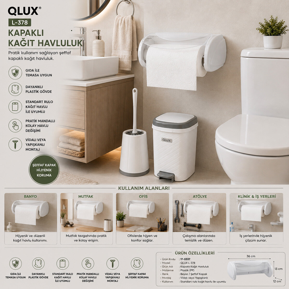 QLUX L-00378 AUQA KAPAKLI KAĞIT HAVLULUK ASACAĞI*36 QLUX L-00378 AUQA KAPAKLI KAĞIT HAVLULUK ASACAĞI*36