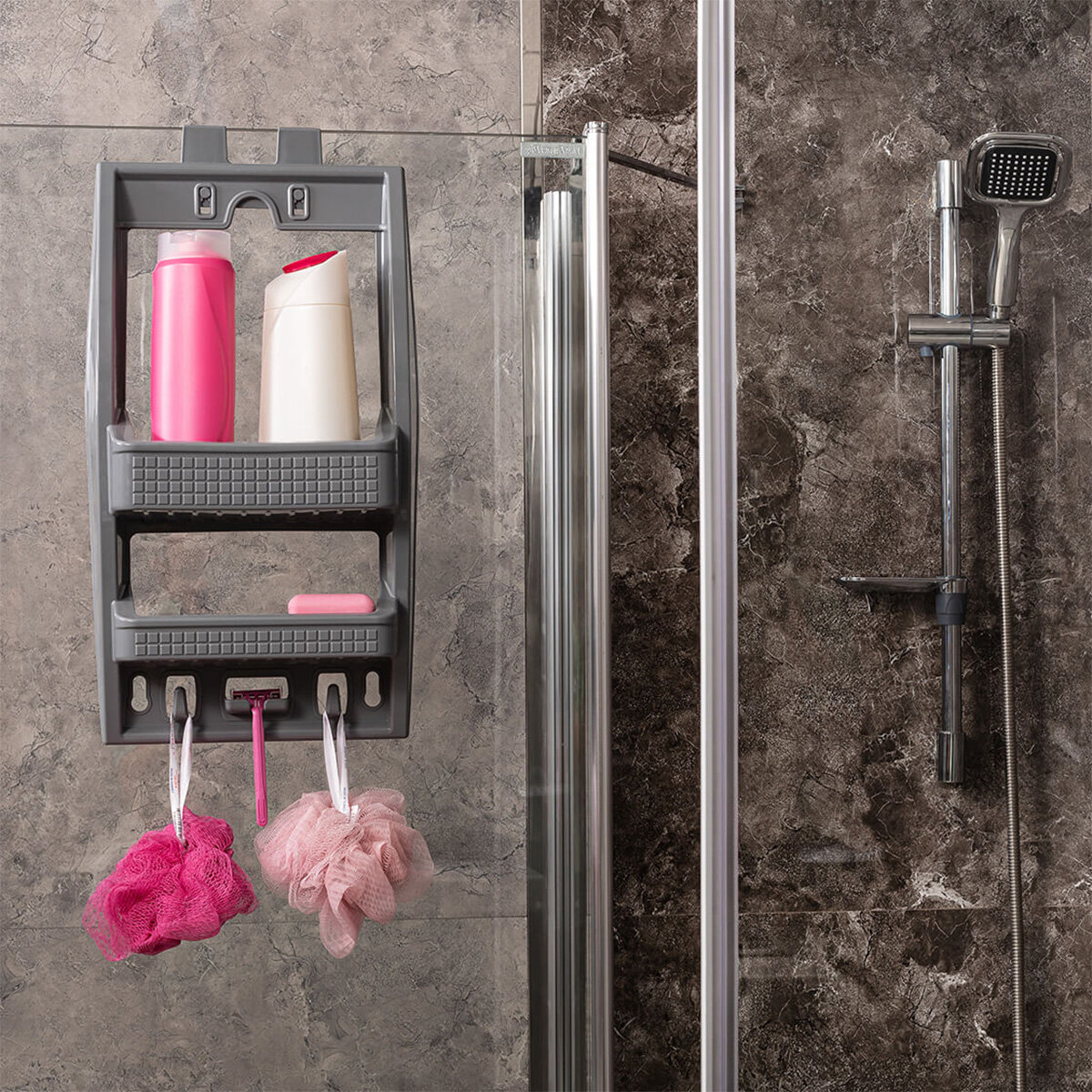QLUX L-00287 FLEXİ PLASTİK BANYO RAFI ŞAMPUANLIK ( 2 KATLI & ASKILI )*8=K QLUX L-00287 FLEXİ PLASTİK BANYO RAFI ŞAMPUANLIK ( 2 KATLI & ASKILI )*8=K