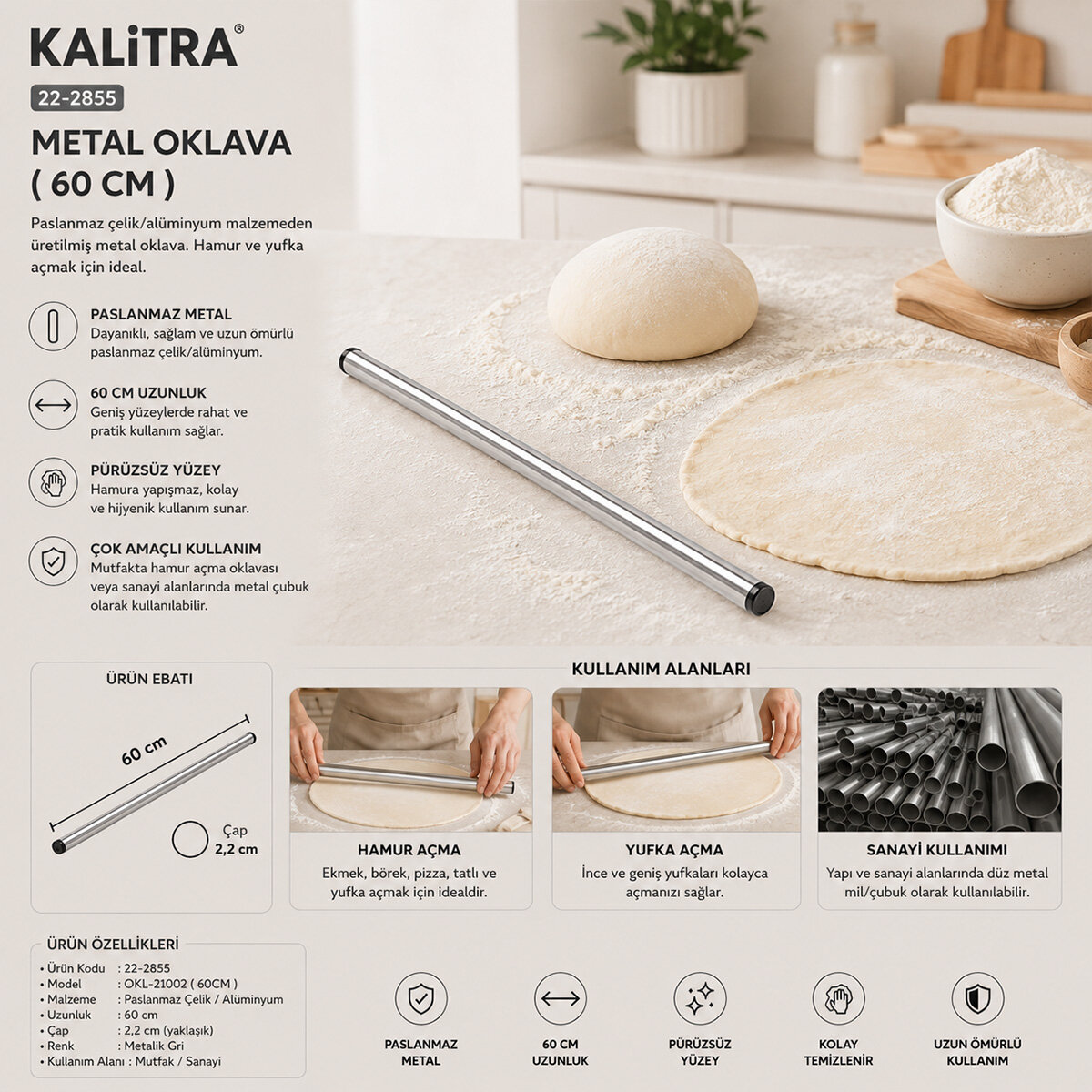 KALİTRA OKL-21001 ( 60CM ) ( ALÜMİNYUM ) METAL OKLAVA*25=K KALİTRA OKL-21001 ( 60CM ) ( ALÜMİNYUM ) METAL OKLAVA*25=K