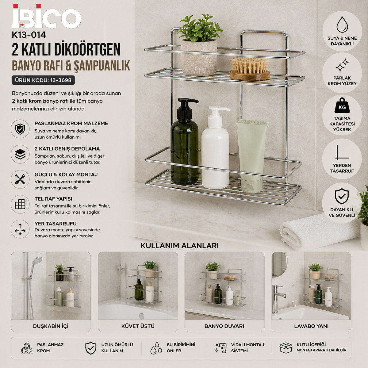 İBİCO K13-017 ( 2 KATLI & DİKDÖRTGEN ) ( KROM ) ( METAL ) BANYO KÖŞELİK & DUŞKABİN RAF & ŞAMPUANLIK*12=K İBİCO K13-017 ( 2 KATLI & DİKDÖRTGEN ) ( KROM ) ( METAL ) BANYO KÖŞELİK & DUŞKABİN RAF & ŞAMPUANLIK*12=K