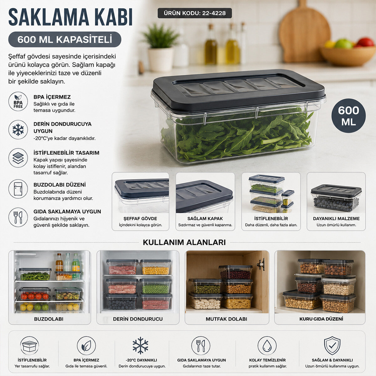 KRT-1151 ( NO-1 ) ( 600ML ) MULTİ SAKLAMA KABI KAPAKLI*80=K KRT-1151 ( NO-1 ) ( 600ML ) MULTİ SAKLAMA KABI KAPAKLI*80=K
