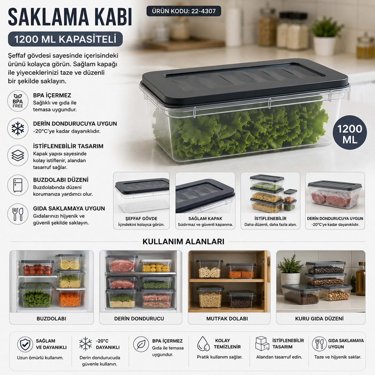 KRT-1152 ( NO-3 ) ( 1200ML ) MULTİ SAKLAMA KABI KAPAKLI*40=K KRT-1152 ( NO-3 ) ( 1200ML ) MULTİ SAKLAMA KABI KAPAKLI*40=K
