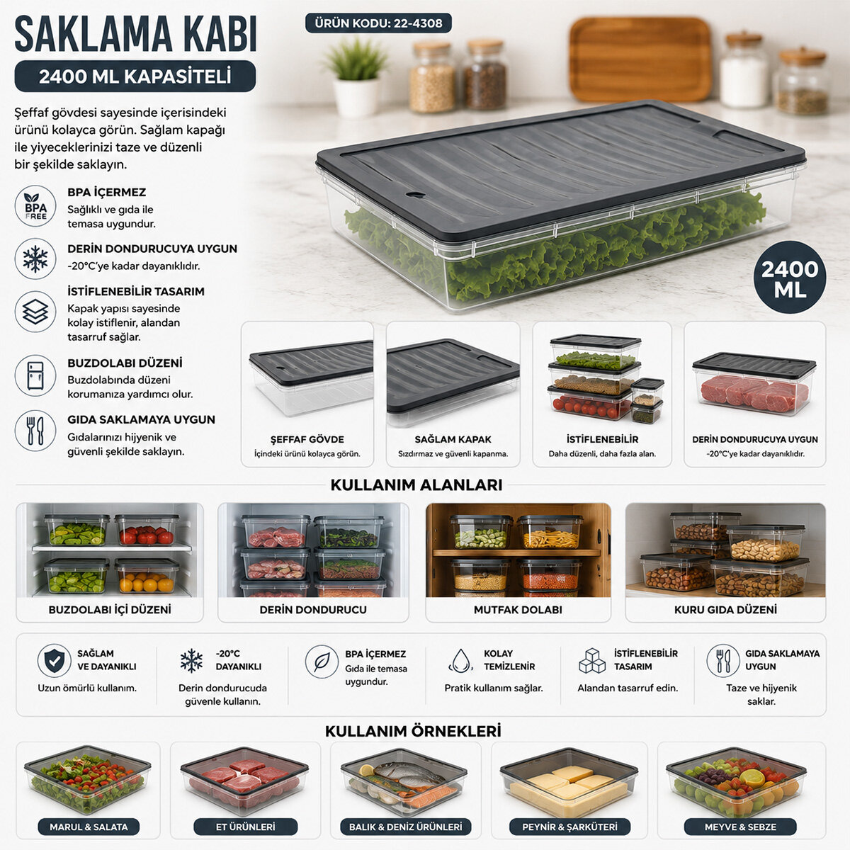 KRT-1154 ( NO-4 ) ( 2400ML ) MULTİ SAKLAMA KABI KAPAKLI*20=K KRT-1154 ( NO-4 ) ( 2400ML ) MULTİ SAKLAMA KABI KAPAKLI*20=K