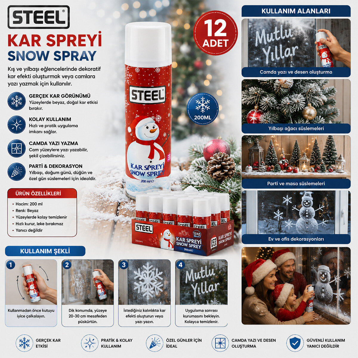 STEEL MAX KAR SPREYİ 200ML*12X8 STEEL MAX KAR SPREYİ 200ML*12X8