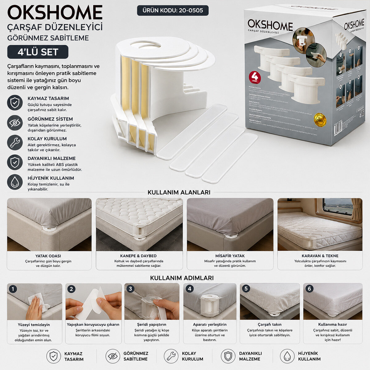 OKSHOME OKS-CRS-01 ( 4PCS KÖŞELİK ) ( KAYMAZ TASARIM ) ( ÇARŞAF DÜZENLEYİCİ & SABİTLEYİCİ GÖZÜKMEZ ÇARŞAF ) ÇARŞAFMATİK*24=K OKSHOME OKS-CRS-01 ( 4PCS KÖŞELİK ) ( KAYMAZ TASARIM ) ( ÇARŞAF DÜZENLEYİCİ & SABİTLEYİCİ GÖZÜKMEZ ÇARŞAF ) ÇARŞAFMATİK*24=K