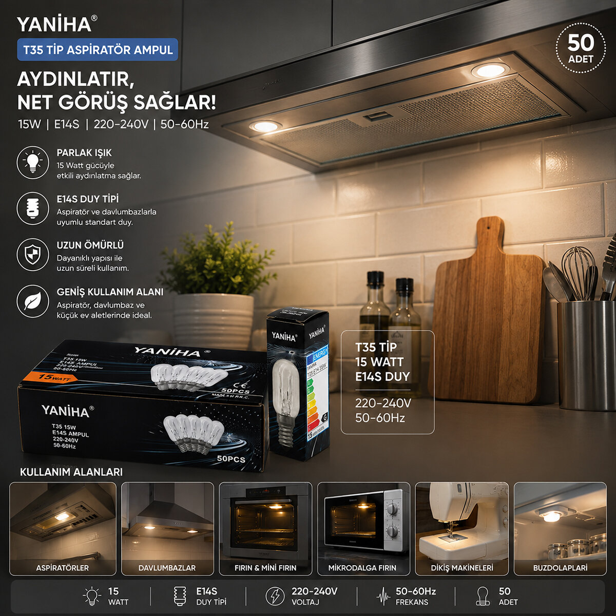 YANİHA T35 ( 15W & E14 ) ( DAVLUNMAZ ) ASPİRATÖR AMPUL*50X20 YANİHA T35 ( 15W & E14 ) ( DAVLUNMAZ ) ASPİRATÖR AMPUL*50X20