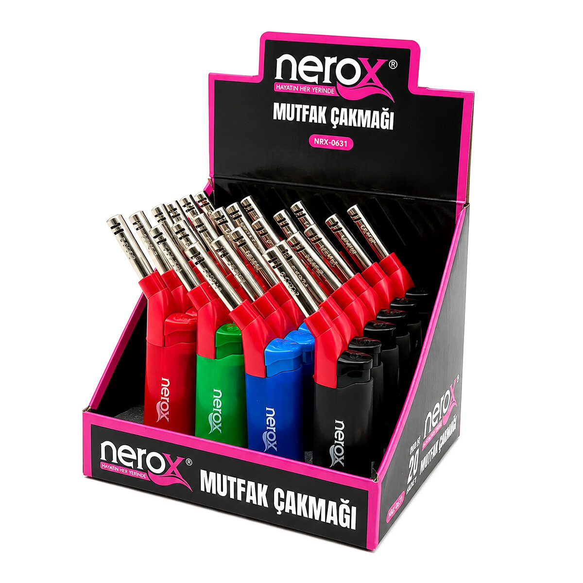 NEROX NRX-0631 MUTFAK ÇAKMAK ( ŞEFFAF RENKLİ ) ( EĞRİ UÇLU )*24X20