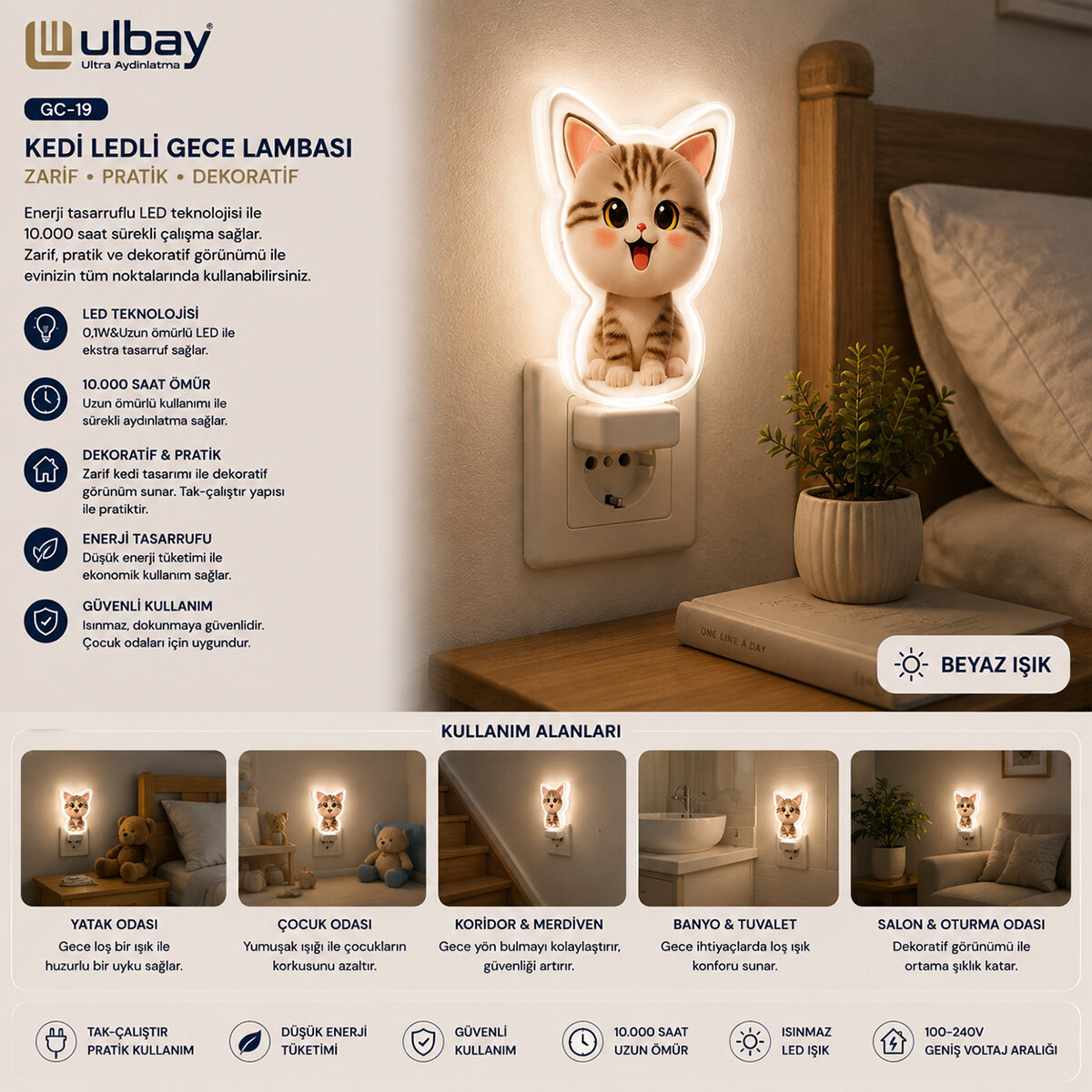 ULBAY GC-19 ( KEDİ ) LEDLİ GECE LAMBASI*10X20 ULBAY GC-19 ( KEDİ ) LEDLİ GECE LAMBASI*10X20