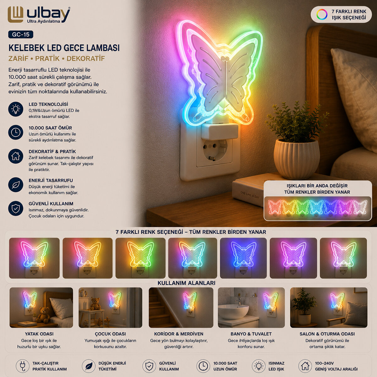 ULBAY GC-15 ( KELEBEK ) LED GECE LAMBASI*10X24 ULBAY GC-15 ( KELEBEK ) LED GECE LAMBASI*10X24