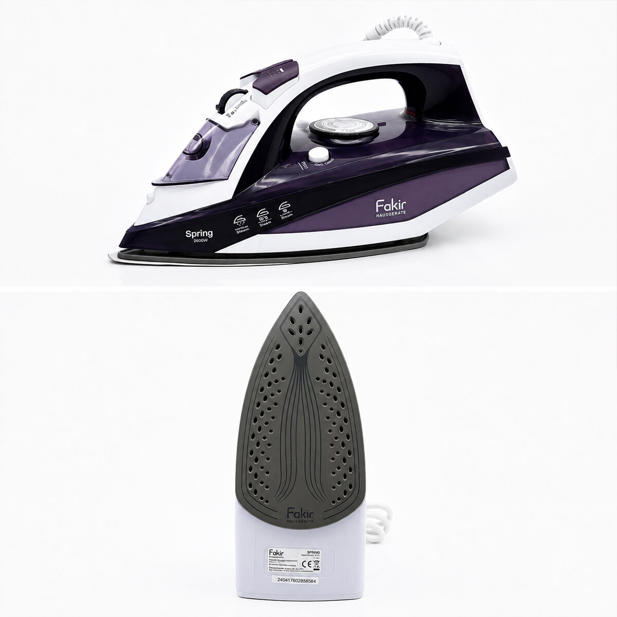 FAKİR SPRING ( PURPLE = MOR ) BUHARLI ÜTÜ SERAMİK TABAN 2600W ( BUHAR 30-120GR)*6